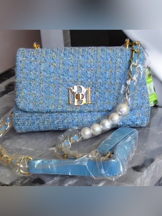 Badgley Mischka Handbags - NWT Badgley Mischka Blue Tweed Messenger Crossbody